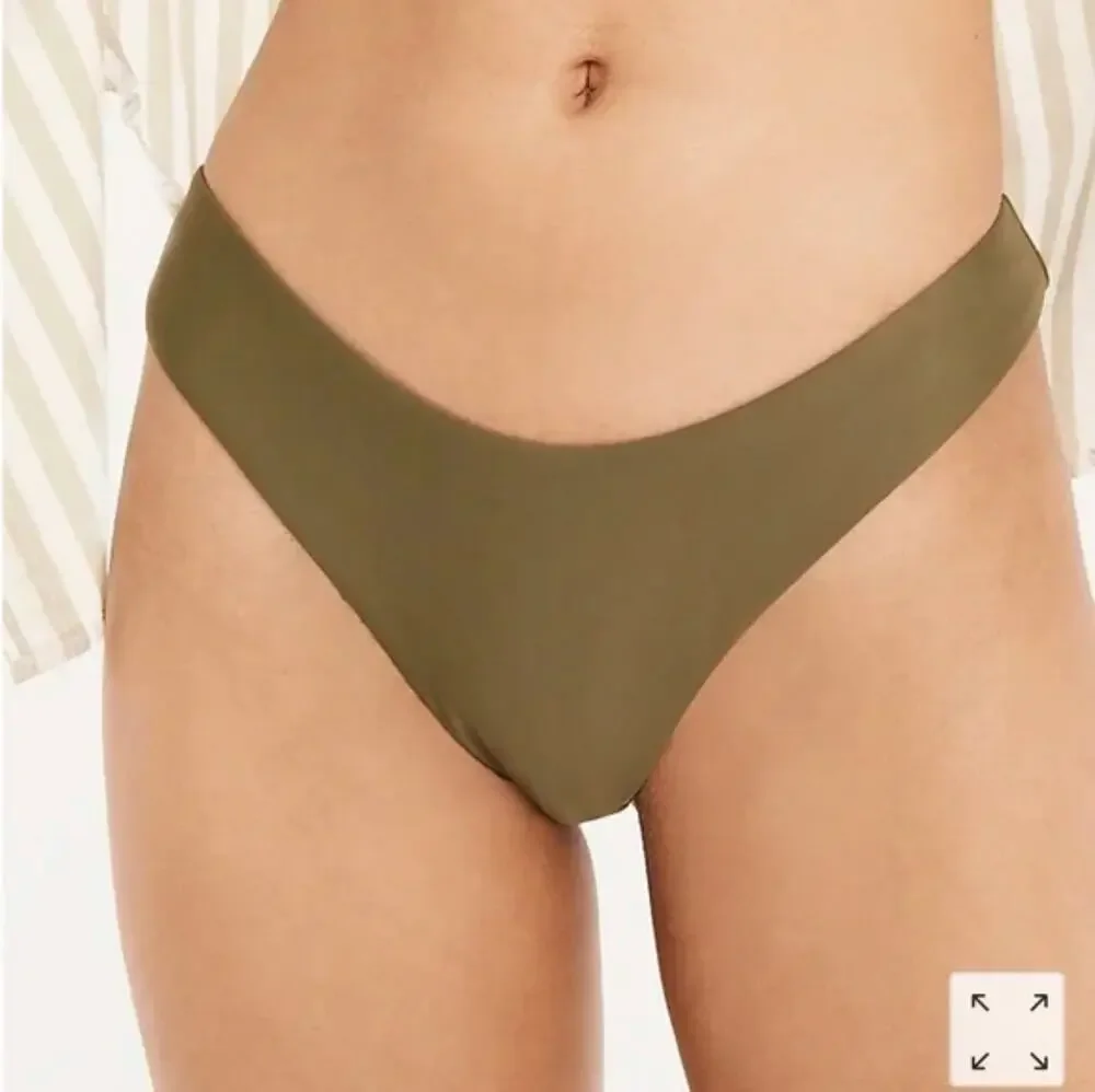 2/$15 NWT J. Crew Curved-Waist Cheeky Bikini Bottom Safari Green High-Cut Size M